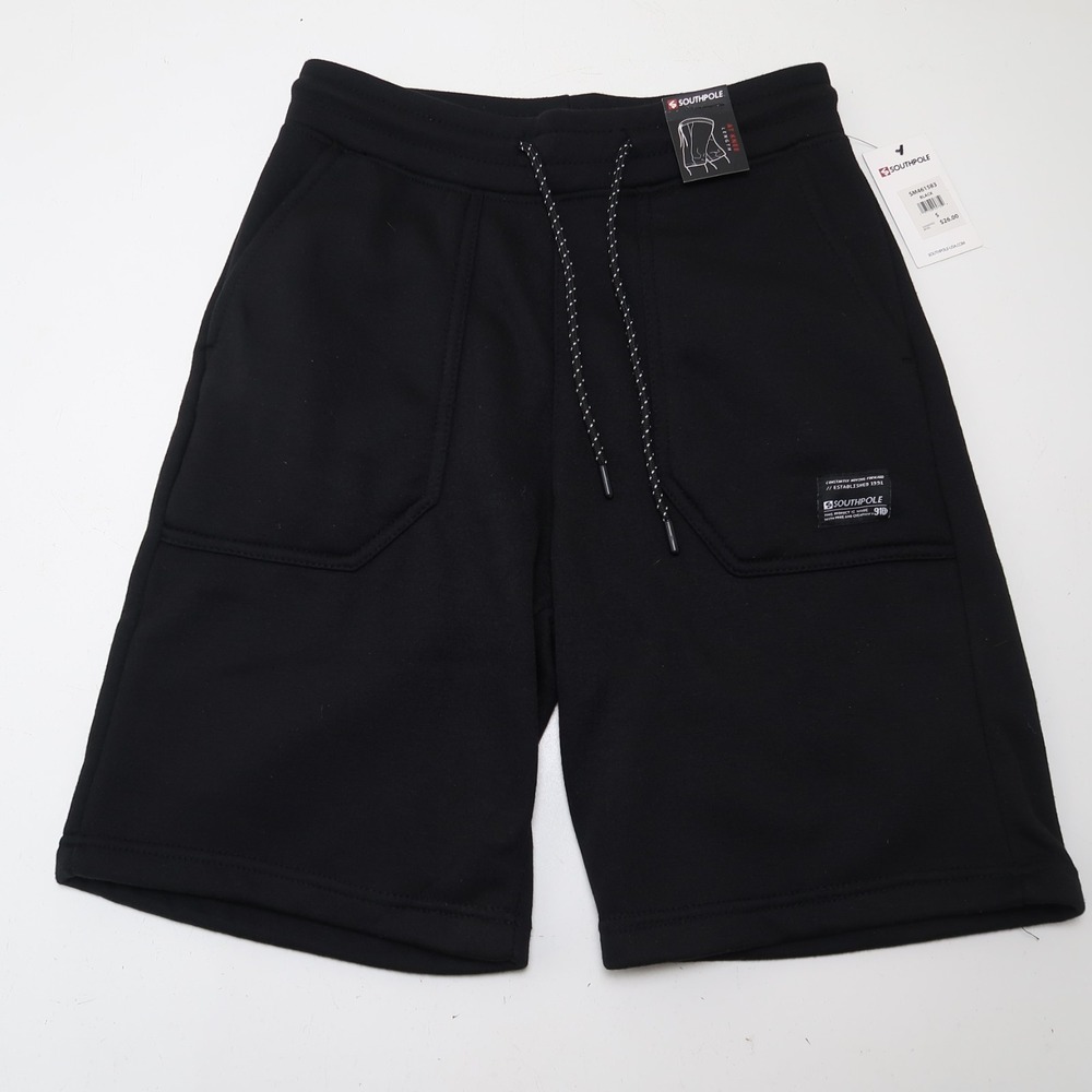 Southpole Fleece Shorts Drawstring Black Pockets Mens Small New knee Length